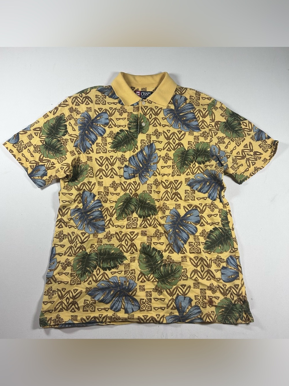 Chaps Ralph Lauren Cotton Tropical Polo Shirt Mens Medium Vtg Floral Leaf